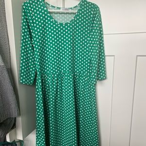 Green and white polka dot midi dress